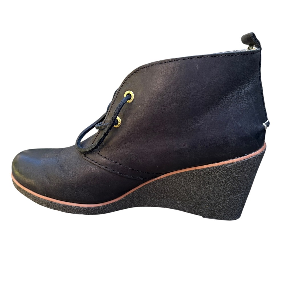 Sperry Top-Sider Harlow Womens Size 8 Wedge Booties Black Leather Lace Up Ankle - Picture 2 of 9
